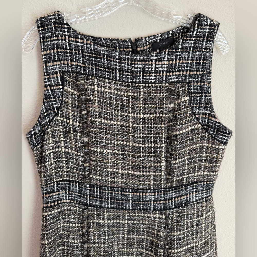 J. Crew Wool Woven Eyelash Fringe Trim Lined Pepper Tweed Midi Dress size 12 - Picture 3 of 9